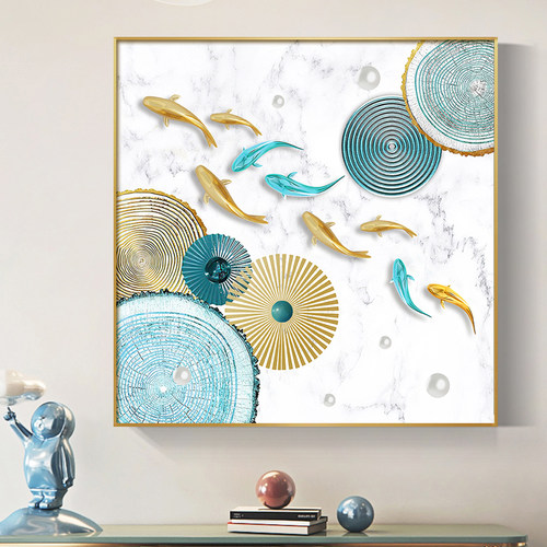 餐厅荷花招财玄幻风九尾鱼装饰画