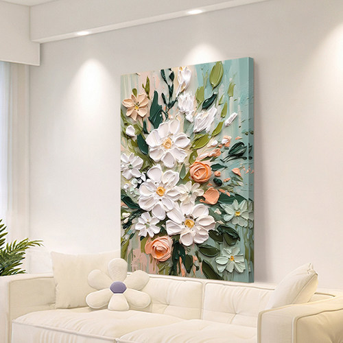 大芬村油画落地画奶油风客厅装饰画花卉玄关挂画沙发后背景墙壁画