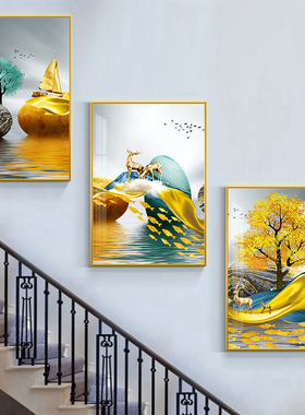 复式楼梯间装饰画酒店走廊过道墙面壁画客厅玄关现代简约三联挂画
