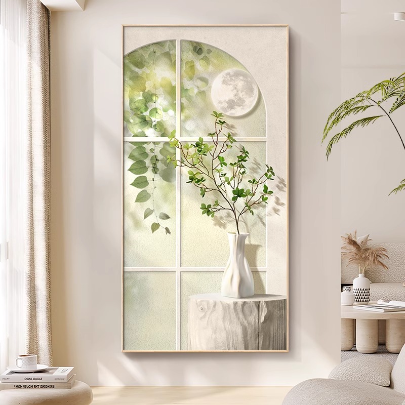 北欧绿植玄关装饰画奶油风入户正对门壁画小清新简约走廊过道挂画图片
