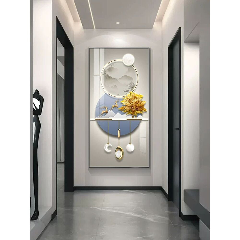 入户玄关装饰画现代轻奢高档福禄竖版走廊挂画正对门过道装饰壁画