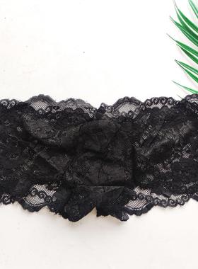 男士时尚透明性感小平角蕾丝纯色内裤夏季低腰个性囊袋内裤