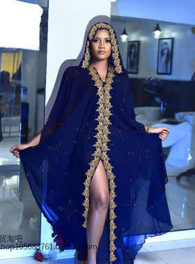 African plus size hot diamond bead embroidery hooded dress