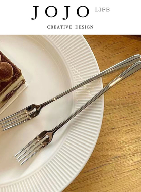 JOJO'S L.PD.weep.网红不锈钢水果叉亮光果品签圆孔叉 | 袄泣