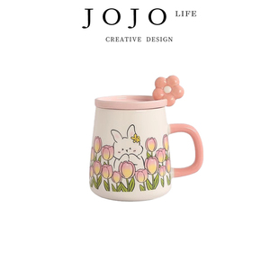PD.Film.杯具带盖勺小清新兔子可爱陶瓷杯子 序映 JOJO