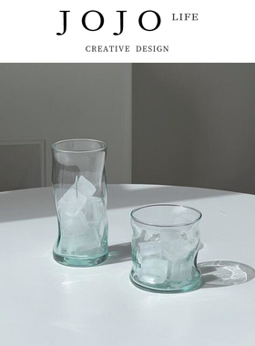 JOJO'S L. PD.Double.杯具中古浅蓝色不规则扭纹玻璃杯 | 双灵