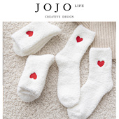 PD.alley.中筒袜冬季 JOJO 白色爱心珊瑚绒保暖袜子女 巷荫