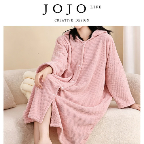 jojo女冬纯棉浴袍式加厚家用长袖