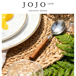 PD·Hanyu·餐具家用不锈钢木柄勺子尖头餐叉 羽生 JOJO