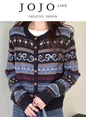 JOJO'S L. PD.inspect 费尔岛圆领毛衣开衫外套女秋冬季 | 着检