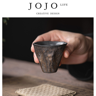 JOJO'S L. PD.紫泉涧.鎏金铁釉莲韵茶杯粗陶闻香杯小号单杯 |储气