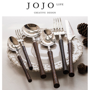 轻奢复古 JOJO PD.stupid.304不锈钢实木西餐具法式 笨媚