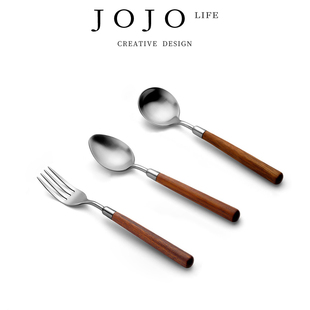 PD·Hanyu·餐具家用尖头餐叉不锈钢木柄勺子 羽生 JOJO
