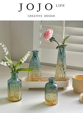 JOJO'S L. PD.Drift.欧式复古透明玻璃花瓶小口径餐桌摆件丨岚浮