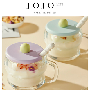 PD.eyelash.透明高颜值杯子早餐杯带盖勺牛奶杯 植他 JOJO