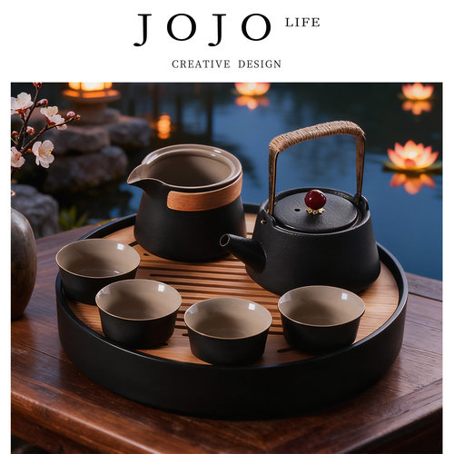JOJO'S L. PD.Memory .茶具套装家用轻奢黑陶日式小型茶盘丨忆心
