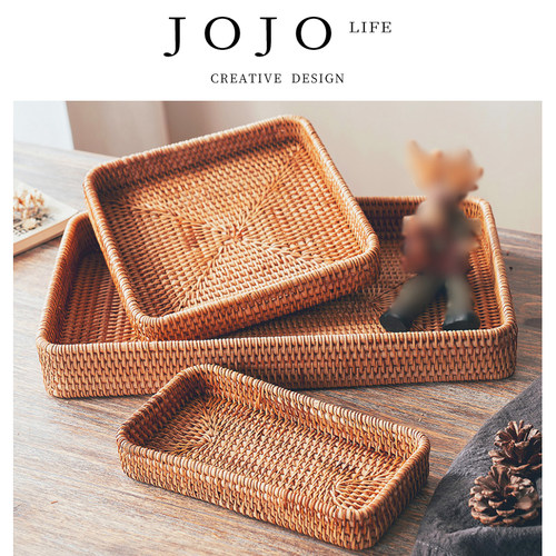JOJO'SL.PD收纳筐家用藤编托盘