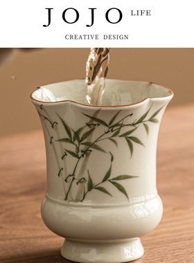 JOJO'S L. PD.deceive.翠绿文竹建水陶瓷茶洗杯洗家用茶渣缸|相骗