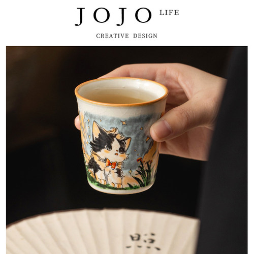 紫泉涧汝窑可爱猫立时杯主人杯