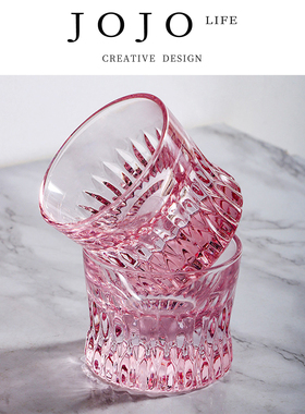JOJO'S L. PD.reside.浮雕威士忌水晶玻璃粉色洋酒杯 | 幻寓