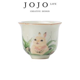 PD.Creating.品茗杯兔子汝窑葵口花瓣杯陶瓷杯 行规 JOJO