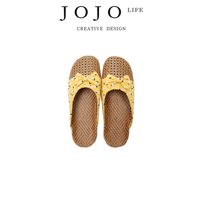JOJO'SLIFEPD草藤编织亚麻拖鞋