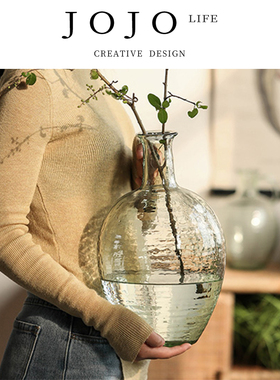 JOJO'S L. PD·Single·花瓶家用绿色单耳细口透明玻璃摆件 |单耳