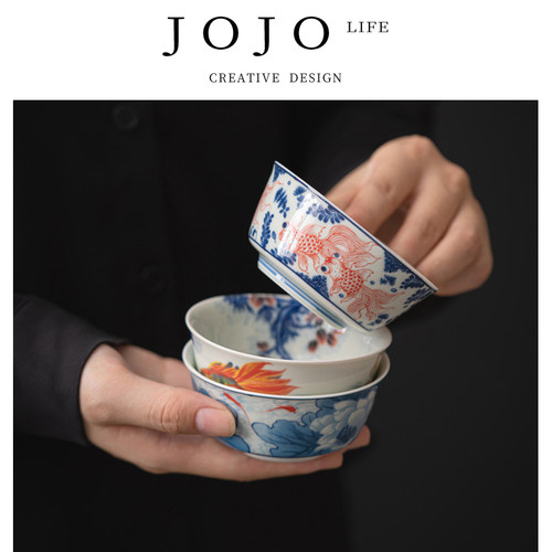 紫泉涧陶瓷茶杯釉下彩青花主人杯
