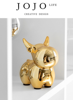JOJO'S L. PD.Everett.摆件北欧风金色陶瓷牛摆件可爱生肖牛|埃特