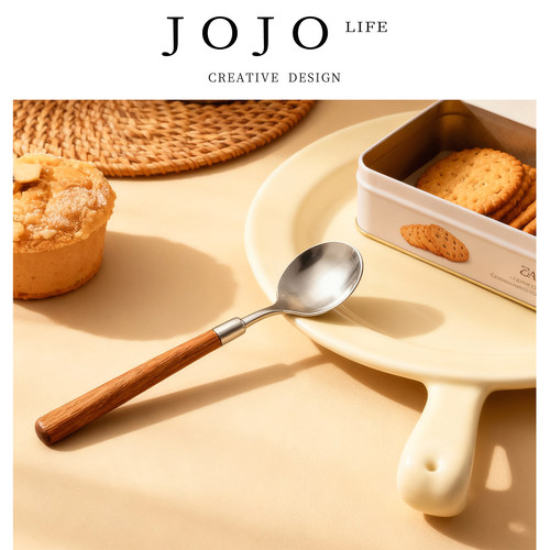 JOJO'S L. PD·Hanyu·餐具家用不锈钢木柄勺子尖头餐叉 | 羽生