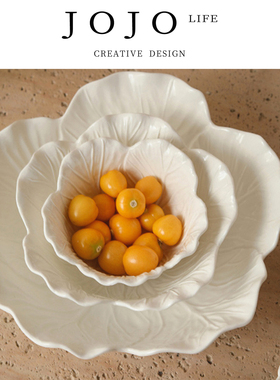 JOJO'S L. PD.levels.陶瓷花朵深碗纯白创意白菜浮雕餐具 | 上层