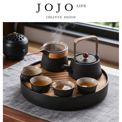 JOJO'S L. PD.Memory .茶具套装家用轻奢黑陶日式小型茶盘丨忆心