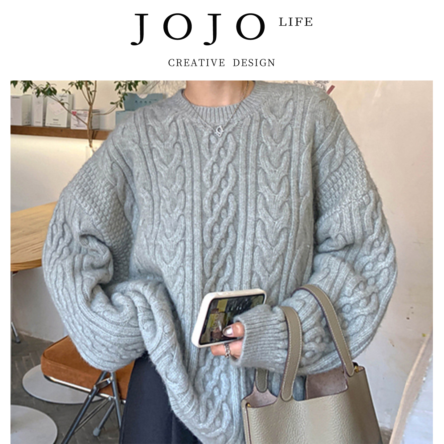 JOJO'SLIFEPD麻花套头毛衣