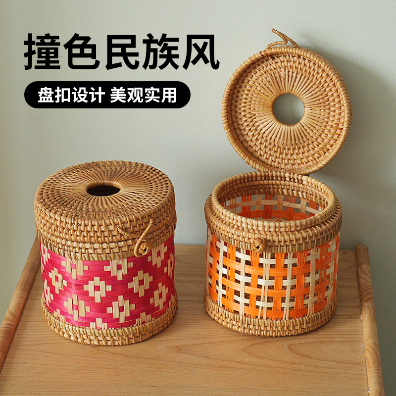 杂货先生民族木质圆形纸巾盒抽纸