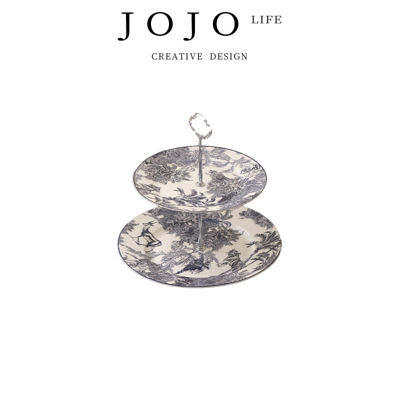 JOJO'S L. PD.and.果盘中式陶瓷银边双层甜品盘串盘家用 | 缘食
