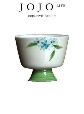 JOJO'S L. PD.cursor.茶杯纯手绘米黄绣球花高足主人杯陶瓷 |游标