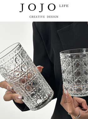 JOJO'S L. PD.forging.网红ins北欧风复古浮雕玻璃水杯牛奶| 脾锻