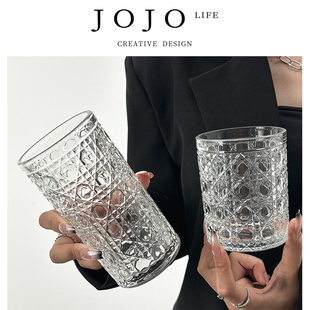 JOJO'S L. PD.forging.网红ins北欧风复古浮雕玻璃水杯牛奶| 脾锻