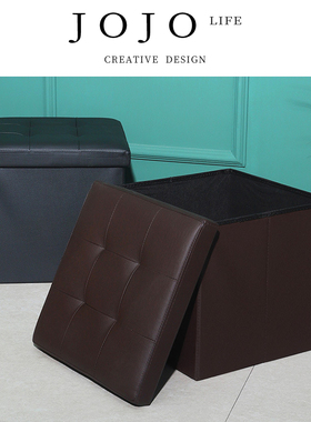JOJO'S L. PD.pool.收纳箱家用带凹换鞋凳子折叠皮革收纳 | 池徐