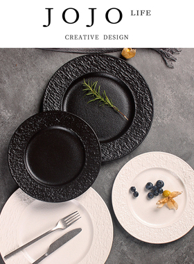 JOJO'S L. PD.ashamed.岩石纹陶瓷西餐盘商用家用平面浅盘 | 拴愧