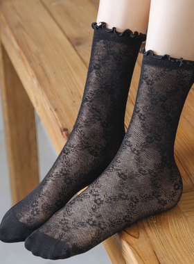 JOJO'S L. PD.ROSE.堆堆袜卷边网眼透气网纱透明直筒超薄夏 |乐一