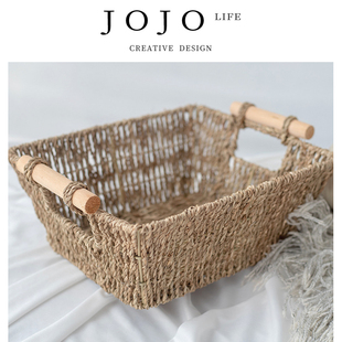 PD.Creative.创意草编收纳筐桌面化妆品收纳篮 墙影 JOJO