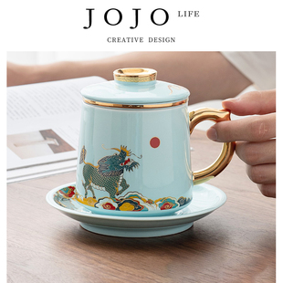 PD.fruits.陶瓷马克杯带盖过滤茶水分离泡茶杯 信件 JOJO