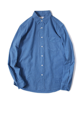 let us have fun any time 手工刺绣 水洗棉麻 日式修身长袖衬衫