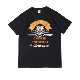 Motorcycle Felix 重磅加厚  菲力猫拧油门 复古机车短袖T恤 TEE