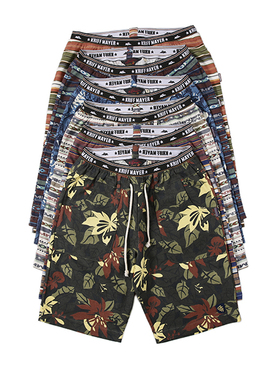 Lohateco roha hawaii 摩德纳夏威夷 松紧腰日式复古棉麻五分短裤