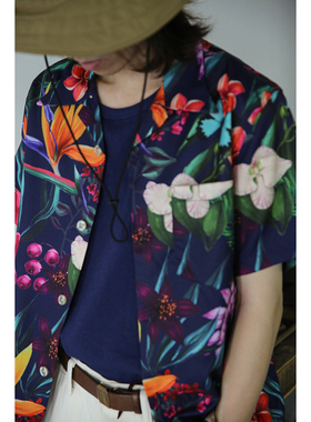 HAWAII ALOHA SHIRTS 蝴蝶兰/鹤望兰 古巴领 夏威夷休闲短袖衬衫