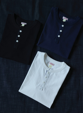 BOB DONG Henley T-Shirt 定番素色复古亨利领短袖T恤 修身打底