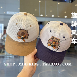 卡皮巴拉儿童帽子夏季网眼鸭舌帽宝宝遮阳防晒太阳帽男女童棒球帽