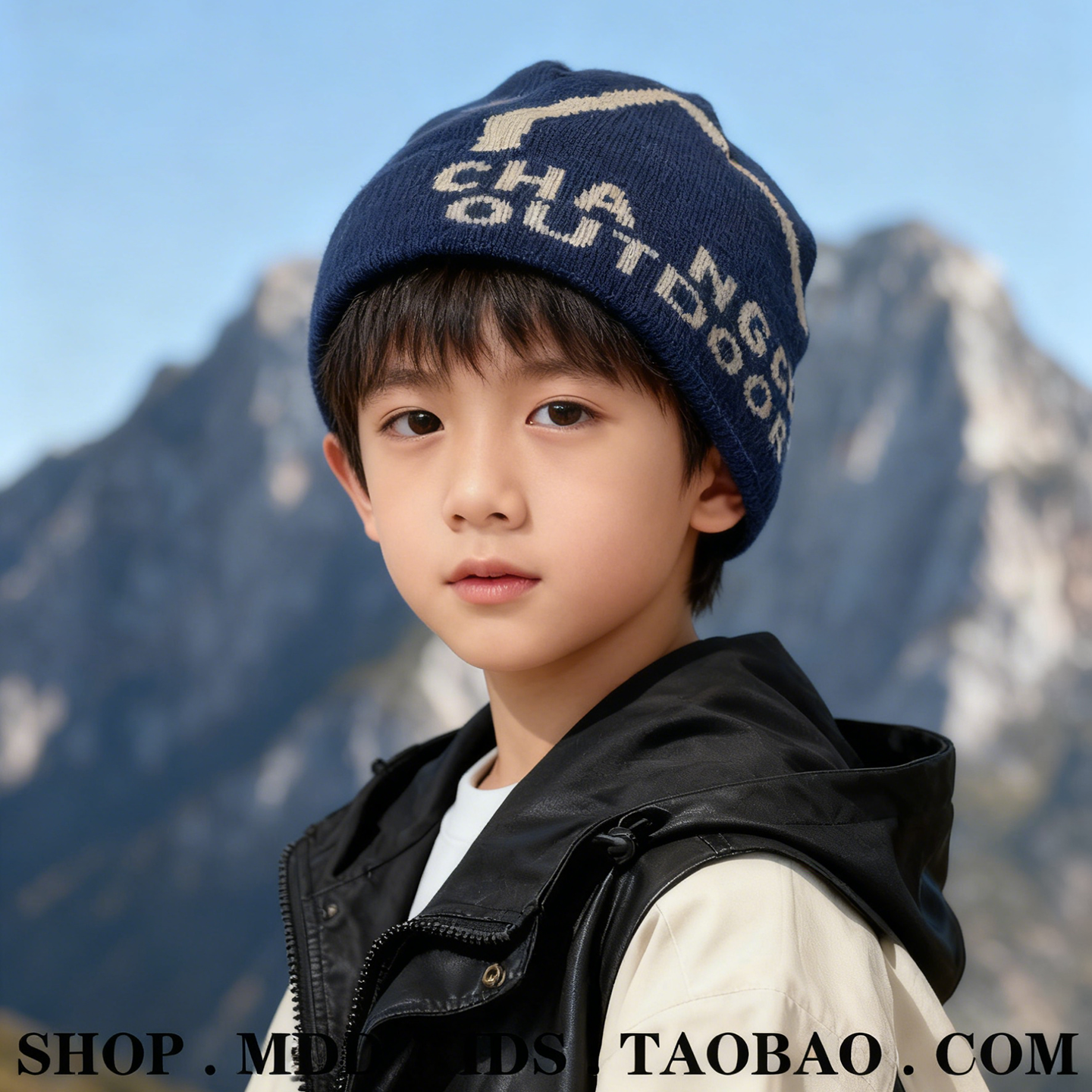 潮牌儿童提花毛线帽冬套头骑行帽